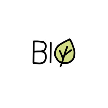 Letras Bio con una hoja como símbolo de semillas con certificación ecológica