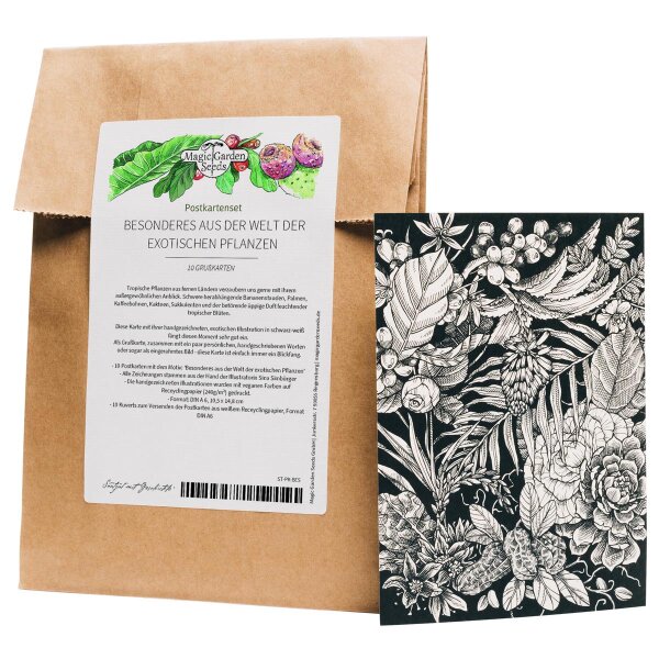 Set de tarjetas de felicitación - Magic Garden Seeds Highlights - 10 postales con el motivo: Curiosidades del mundo de las plantas exóticas
