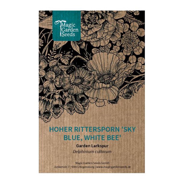 Espuela de caballero "Magic Fountains-Sky Blue, White Bee" (Delphinium cultorum) semillas