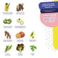 Tomates & Compañeros - 10 variedades de tomates y hierbas de polinización abierta - coloridas y deliciosas - Kit de semillas para principiantes